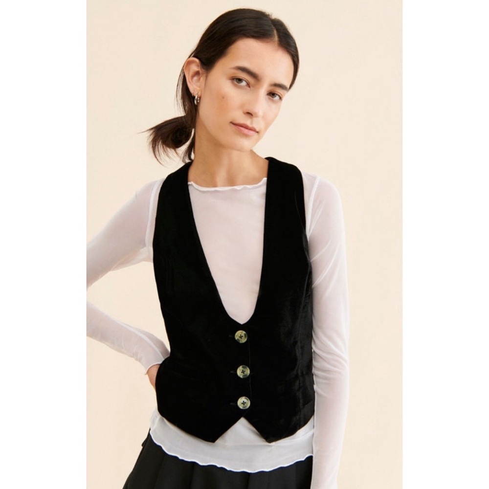 NWT Free People We The Free Libby Black Velvet Vest
